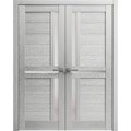 Sartodoors Sturdy Dbl Barn Door 72 x 96in, Nebraska Grey W/ Frosted Glass, 13FT Rail Hangers Heavy Set QUADRO4445DB-NEB-7296